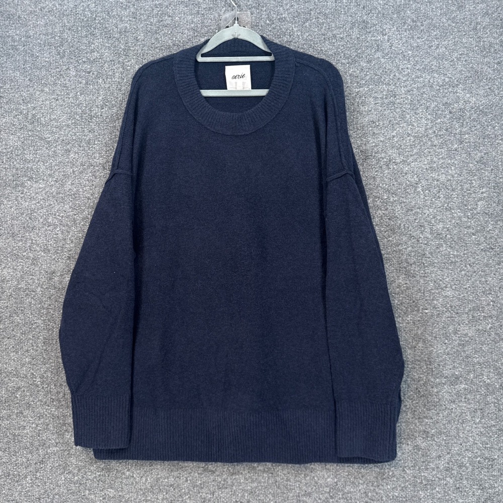 Aerie Sweater Women Large Navy Blue Oversized Crewneck Knit Pullover Casual Soft